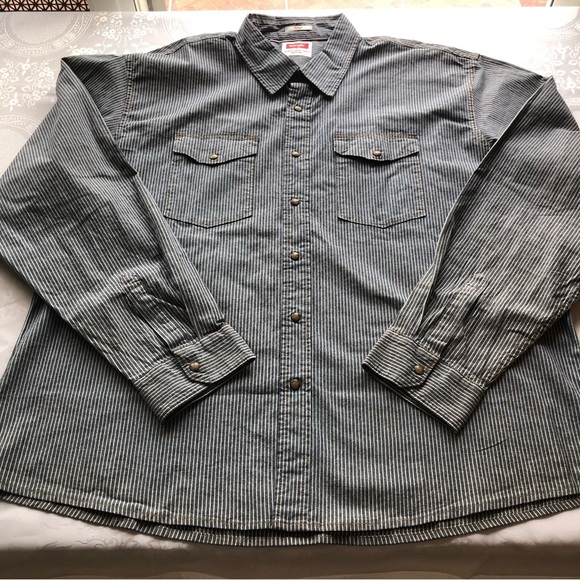 Wrangler Indigo Button-Up Shirt Men’s Size 3XL Blue/White Stripes Long Sleeves - Picture 12 of 16